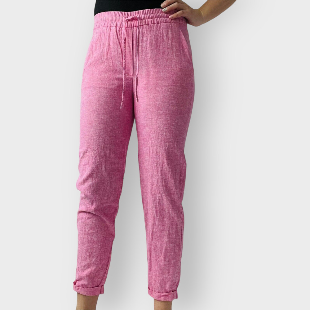 J.Crew Linen Pants Drawstring Tapered Leg Valentine's Day Pink Pockets Size 2